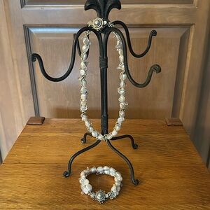 Pearl, sterling silver & crystal necklace & bracelet